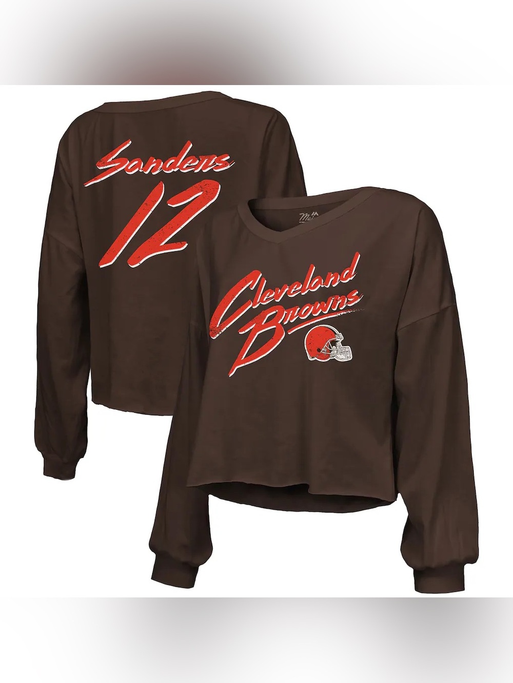Shedeur Sanders Cleveland Browns Majestic Threads Women's Cropped Long Sleeve